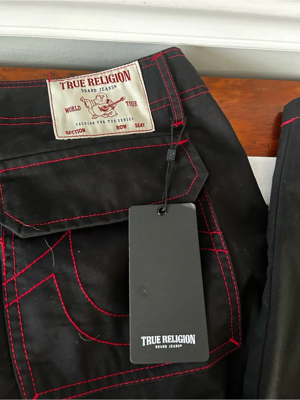 NWT Men’s True Religion Black Cargo Pants with Red Stitching